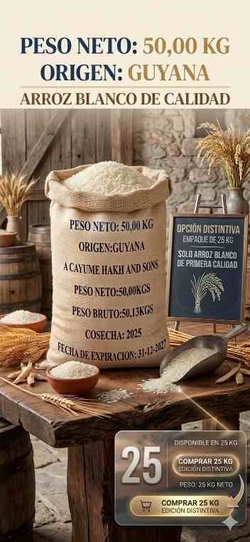 Arroz importado. Origen Guyana.          (20kgs)